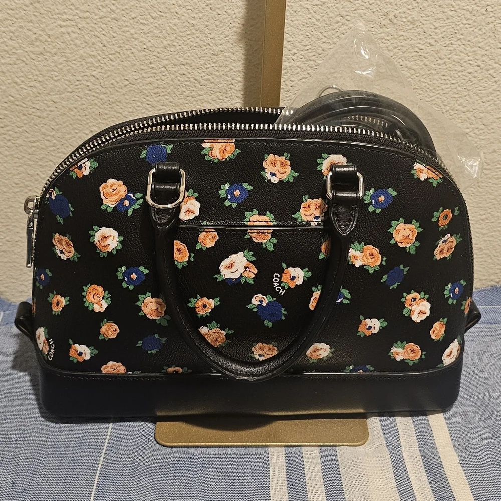 Coach Black Floral Satchel - Picture 2 of 6